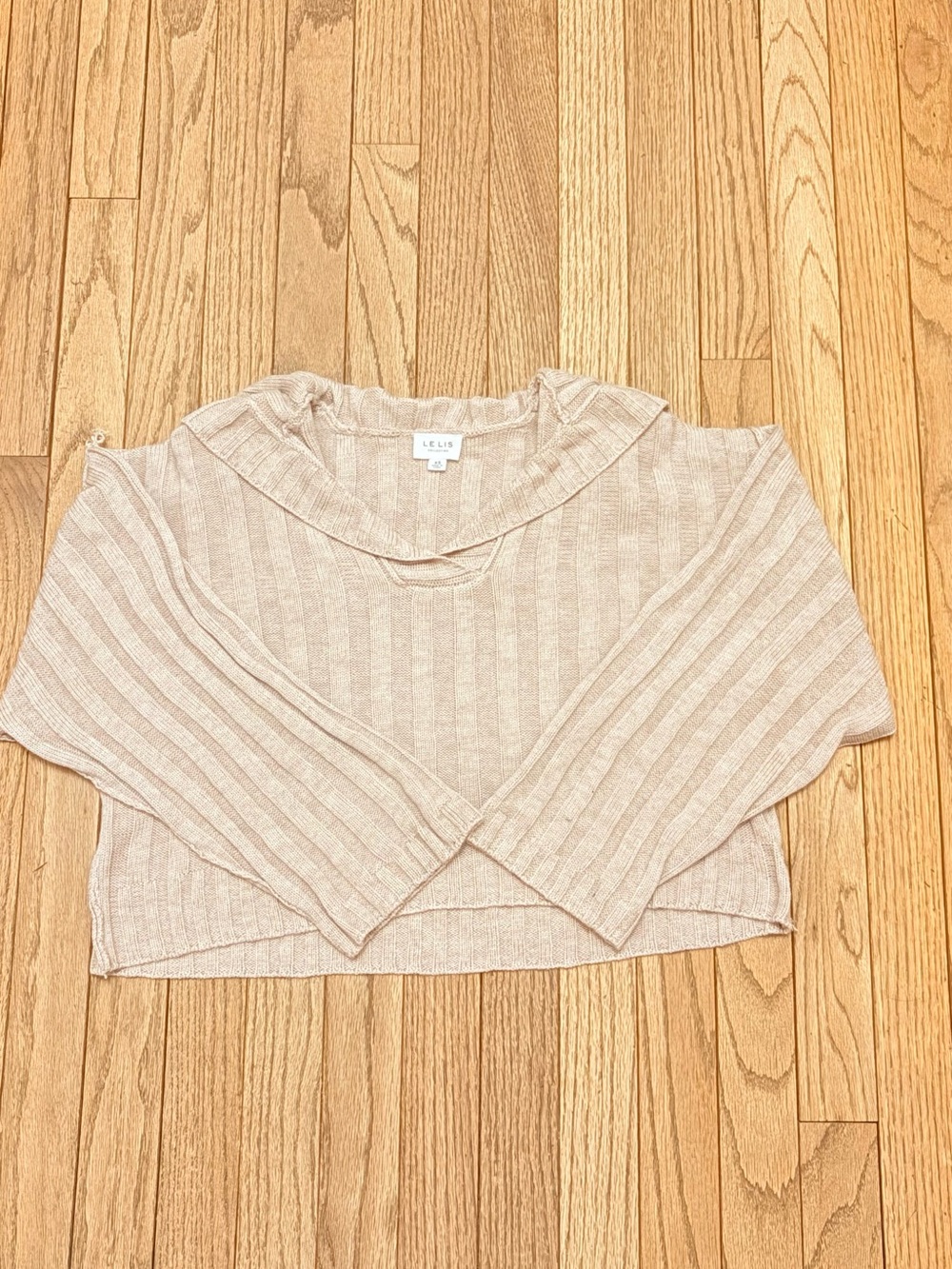 Lelis Cream Ribbed Cowl Neck Sweater